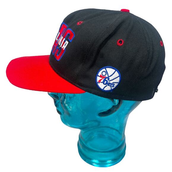 Vintage AJD Philadelphia 76ers Snapback Hat Baseball Cap Men's Red Black USA 90s - Picture 2 of 11